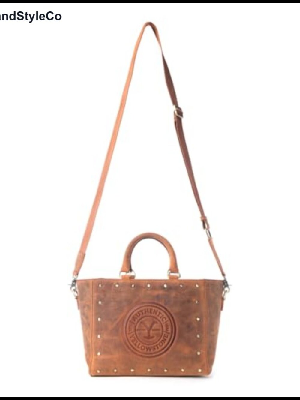Genuine Leather Studded Western Tote Bag with Crossbody Strap